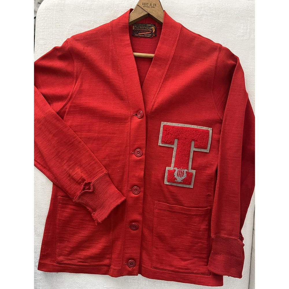 1940's Varsity Cardigan Letterman Sweater O'Shea Knitting Hunt's Athletic Cheer